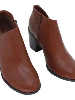 Style Co Felaa Asymmetrical 2.5" Block Heel Booties Acorn Brown US 10M